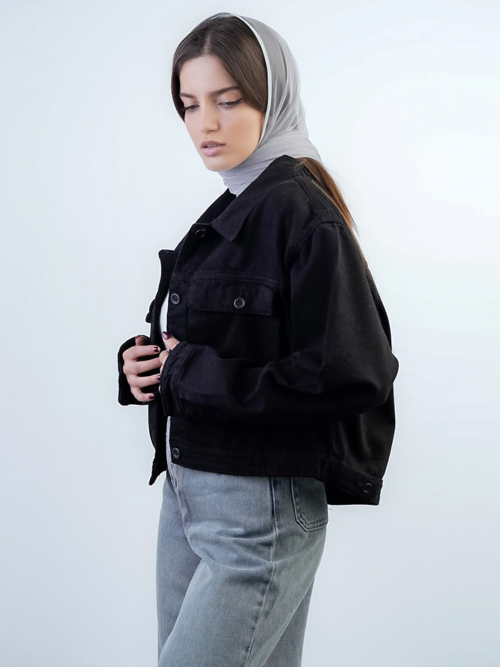 کراپ کت زنانه کلاسیک قهوه ای جیب پاکتی کد 14252 - Image 3