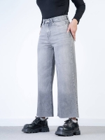 شلوار جین بگ قد 90 طوسی دمپا کات کد 19878