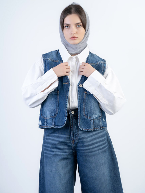 کت وست زنانه جین بدون یقه کد 21422 - Image 3