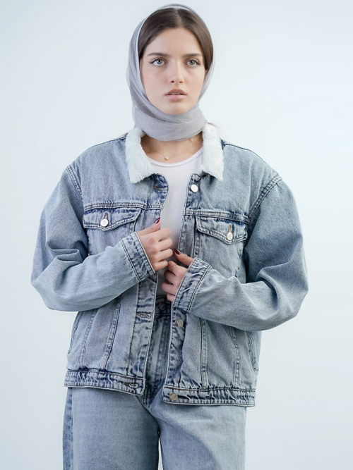 مید کت زنانه جین خزدار کد 909103