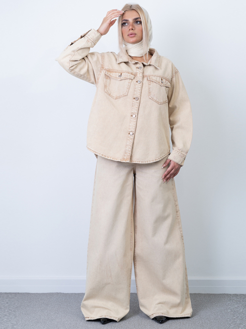 شومیز زنانه جین کرم کد 15252 - Image 3