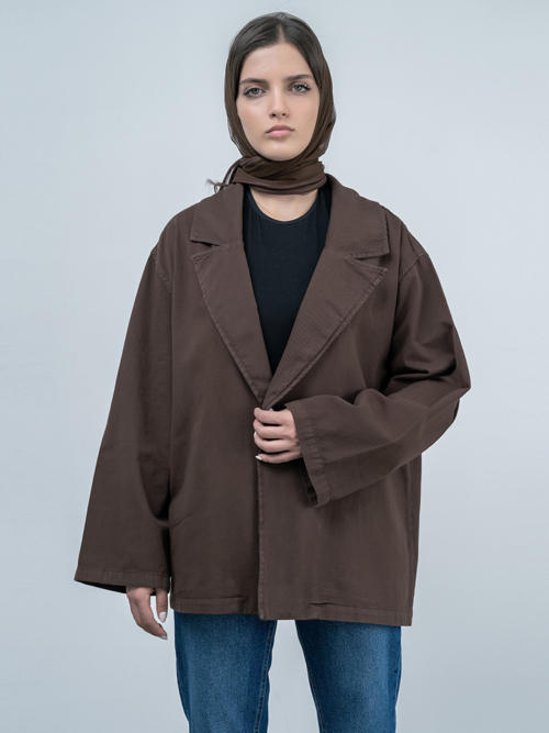 کت زنانه کتان زنانه قهوه ایی کد 18955 - Image 2