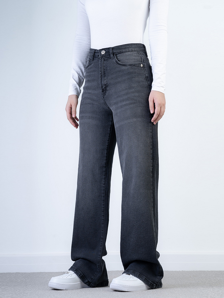 21492 (2) شلوار جین بگ قد 110 مشکی کم کش کد 21492 - Image 1