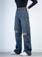 شلوار جین بگ قد 110 دمپا بشکاف کد 21577 - Image 3