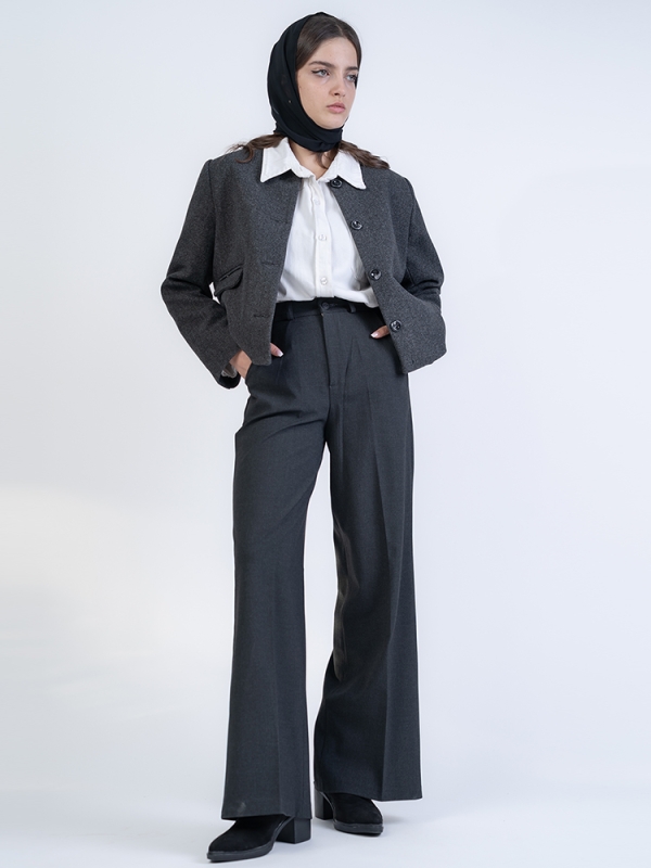 شلوار پارچه ای فول بگ قد 110 بزیاق ذغالی کد 2522 - Image 2