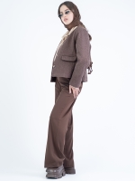 شلوار پارچه ای بگ قد 110 گلکسی قهوه ای کد 2635 - Image 2