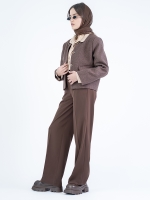 شلوار پارچه ای بگ قد 110 گلکسی قهوه ای کد 2635 - Image 7