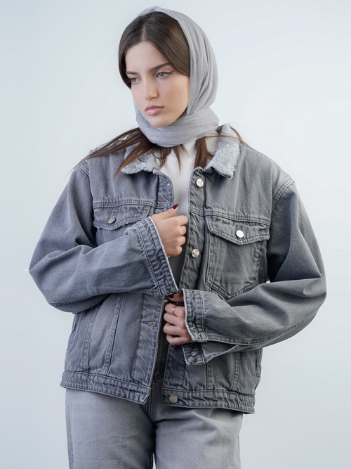 مید کت زنانه جین خزدار طوسی 909091 - Image 3
