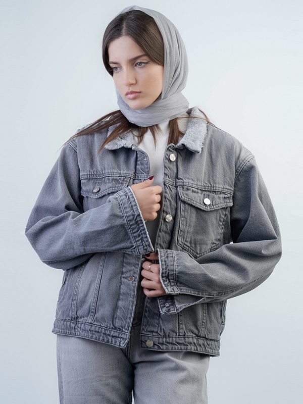 مید کت جین خزدار طوسی 909091 - Image 3