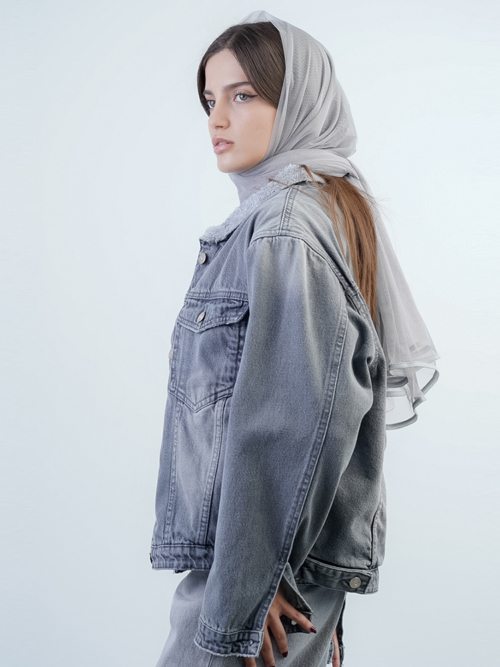 مید کت زنانه جین خزدار طوسی 909091 - Image 4