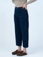 شلوار کتان کراپ رگولار قد 90 سرمه ای دمپا کات کد 16669 - Image 2