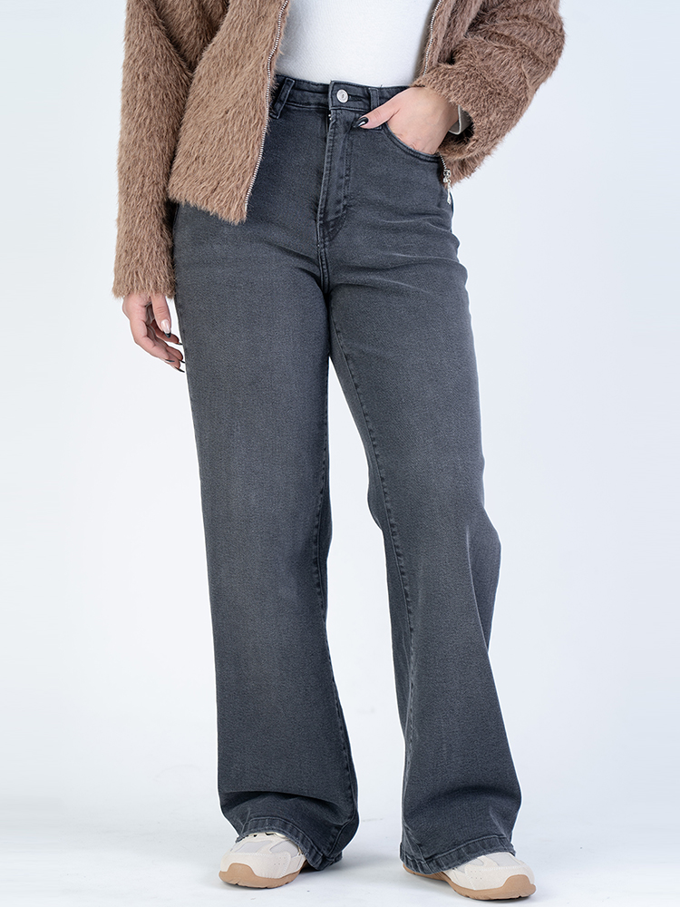 21490 (1) شلوار جین بگ قد 110 مشکی کم کش کد 21490 - Image 1