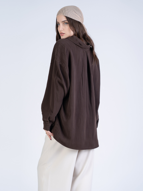 شومیز زنانه پارچه ای ژویا لیوسل قهوه ای کد 21792 - Image 9