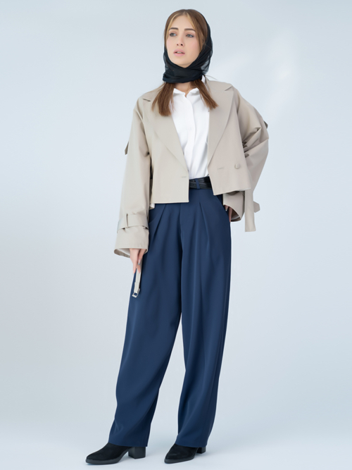 شلوار پارچه ای زنانه واید لگ قد 110 گلکسی کد 2533 - Image 4