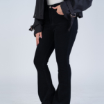 شلوار کتان بوت کات قد 110 مشکی کش کد 18837