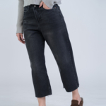 شلوار جین رگولار قد 90 مشکی دمپا کات کد 22698