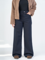 شلوار کتان بگ قد 110 سرمه ای کم کش کد 22733 - Image 3