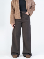 شلوار کتان بگ قد 110 قهوه ای کم کش کد 22734 - Image 3