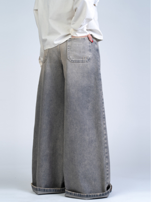 شلوار جین فول بگ قد 110 طوسی