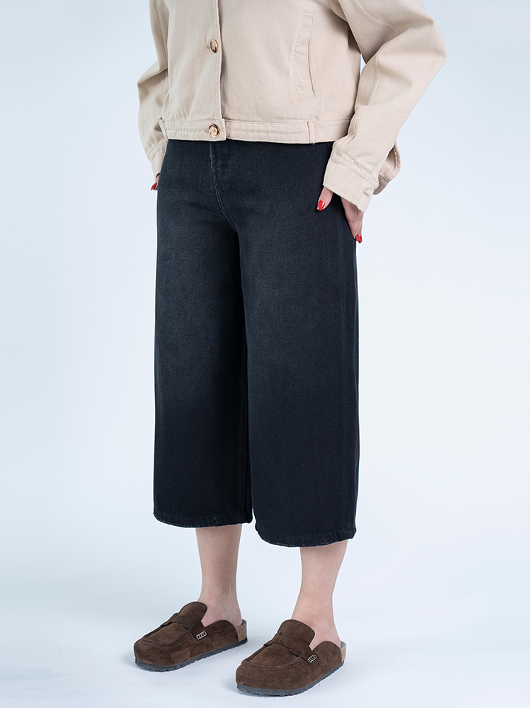 21783 (2) شلوار جین کراپ واید لگ قد 85 مشکی کد 21783 - Image 1