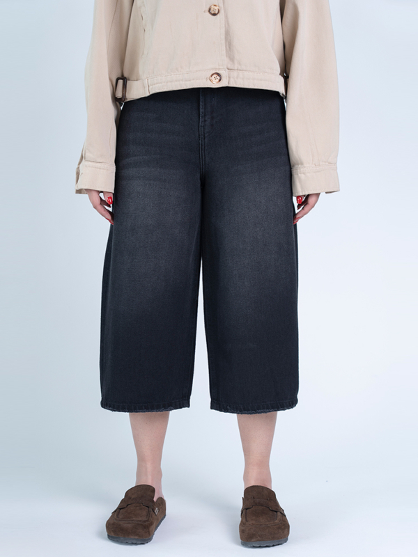 شلوار جین کراپ واید لگ قد 85 مشکی کد 21784 - Image 2