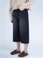 شلوار جین کراپ واید لگ قد 85 مشکی کد 21784