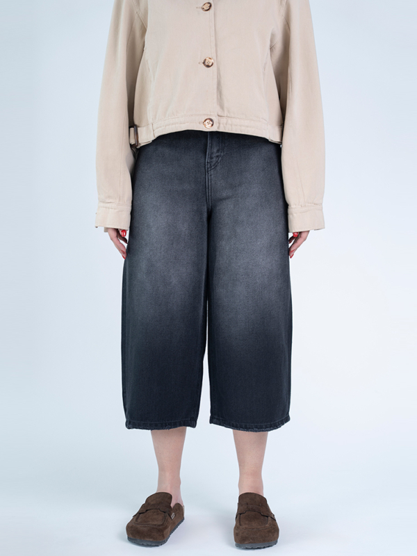 شلوار جین کراپ واید لگ قد 85 مشکی کد 21786 - Image 2