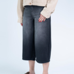 شلوار جین کراپ واید لگ قد 85 مشکی کد 21786