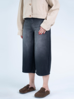 شلوار جین کراپ واید لگ قد 85 مشکی کد 21786