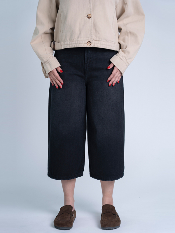 شلوار جین کراپ واید لگ قد 85 مشکی کد 22311 - Image 2