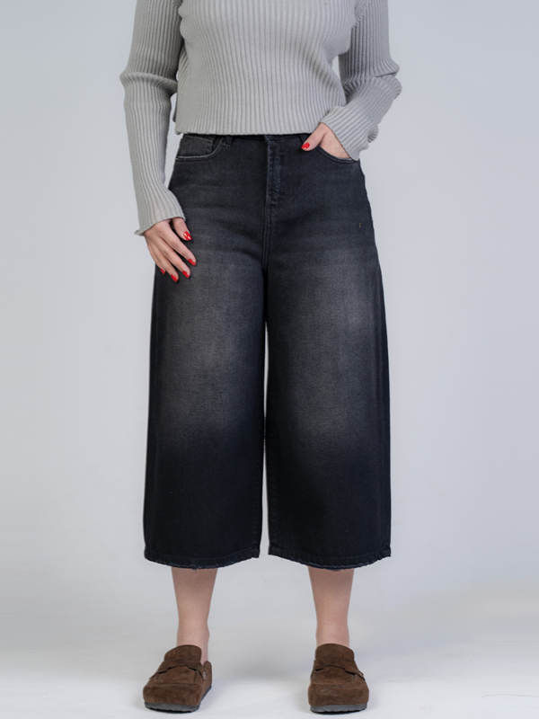 شلوار جین کراپ واید لگ قد 85 مشکی کد 22312 - Image 2