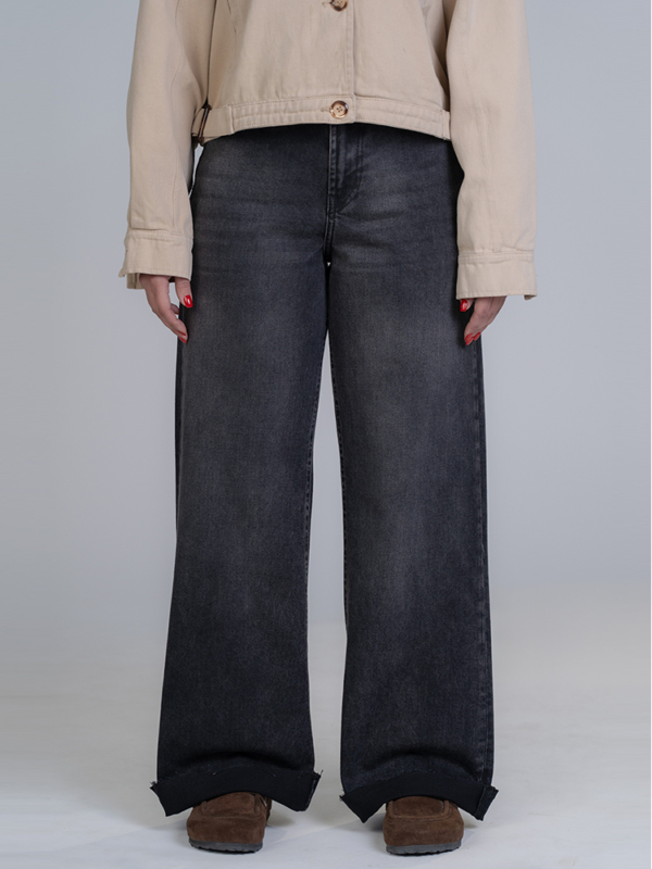 شلوار جین بگ قد 115 دمپا کات مشکی کد 22723 - Image 3