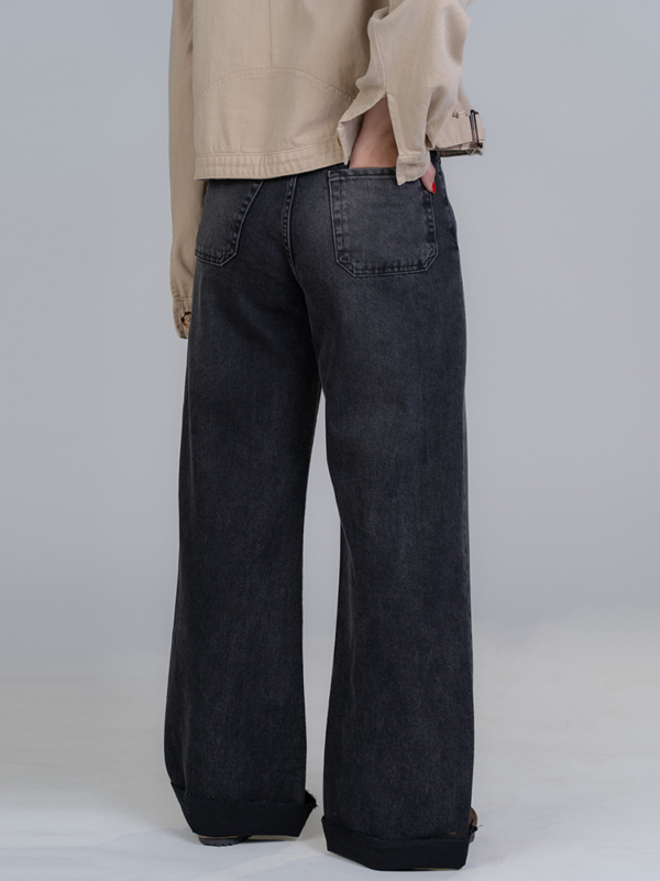 شلوار جین بگ قد 115 دمپا کات مشکی کد 22723 - Image 2