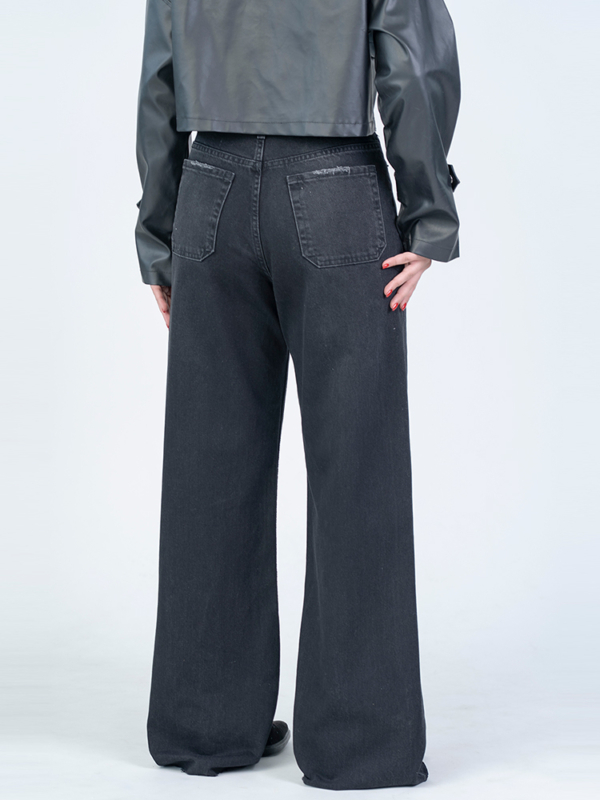 شلوار جین بگ قد 115 دمپا کات مشکی کد 22724 - Image 2