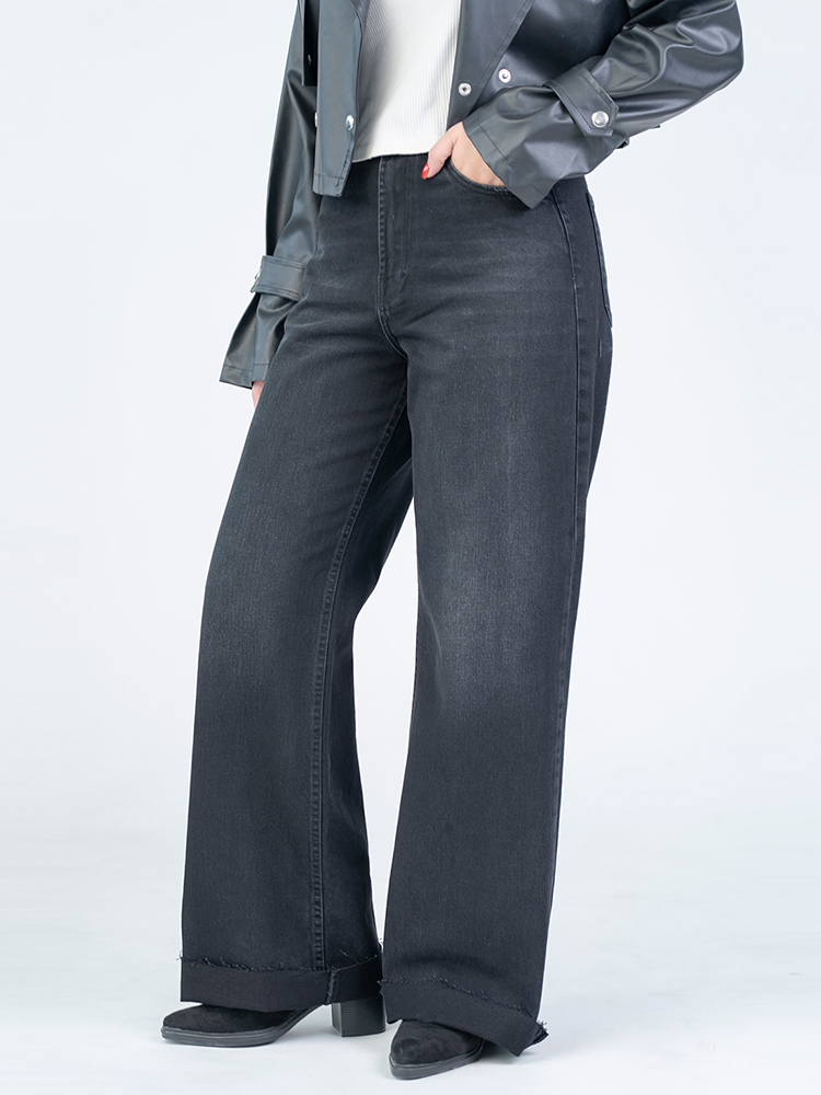 22725 (2) شلوار جین بگ قد 115 دمپا کات مشکی کد 22725 - Image 1