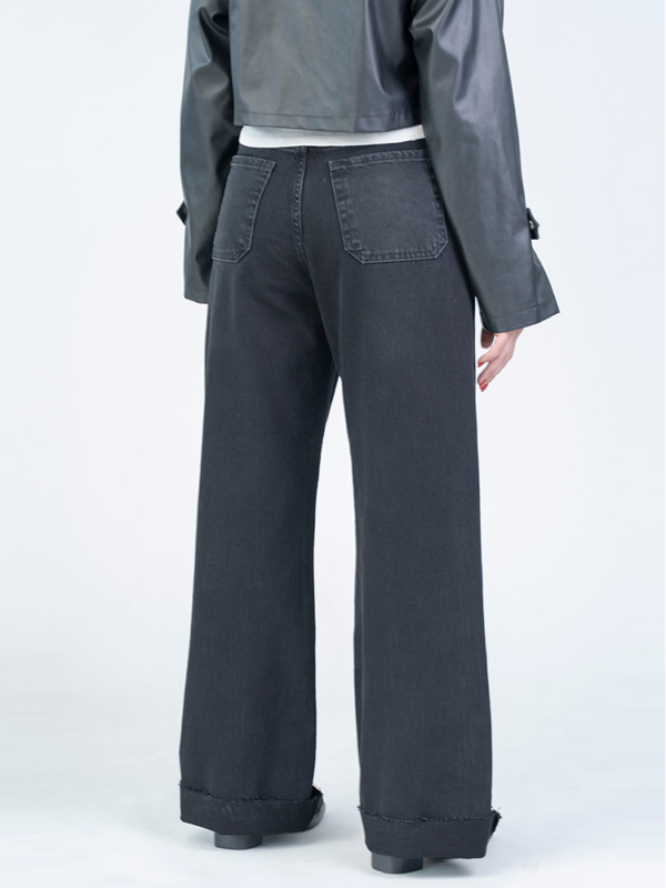 شلوار جین بگ قد 115 دمپا کات مشکی کد 22725 - Image 2