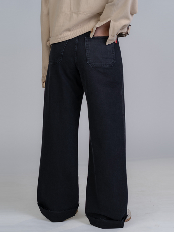 شلوار جین بگ قد 115 دمپا کات مشکی کد 22727 - Image 2