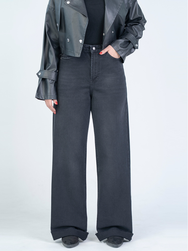 شلوار جین بگ قد 115 دمپا کات مشکی کد 22728 - Image 3