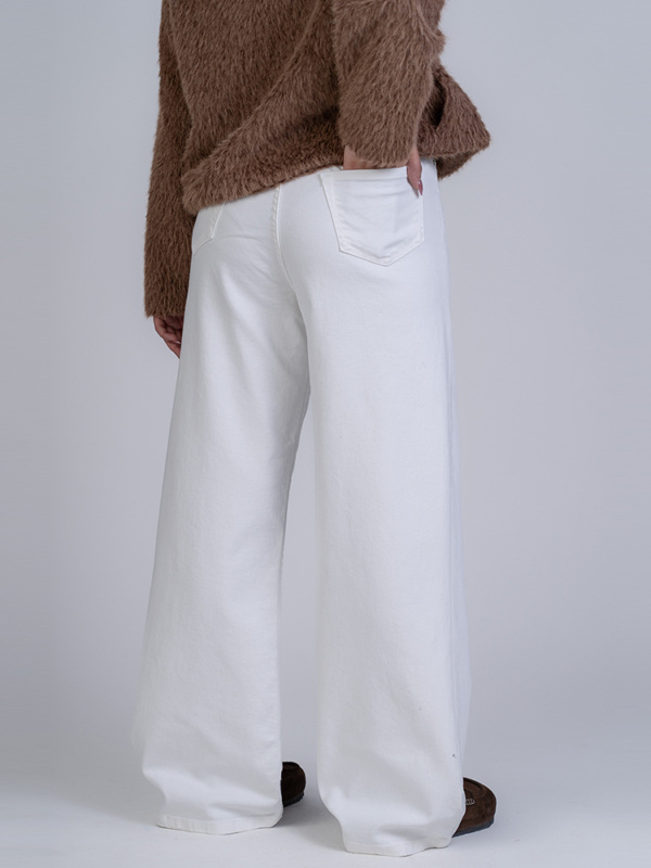 شلوار کتان بگ قد 110 سفید کم کش کد 22739 - Image 2