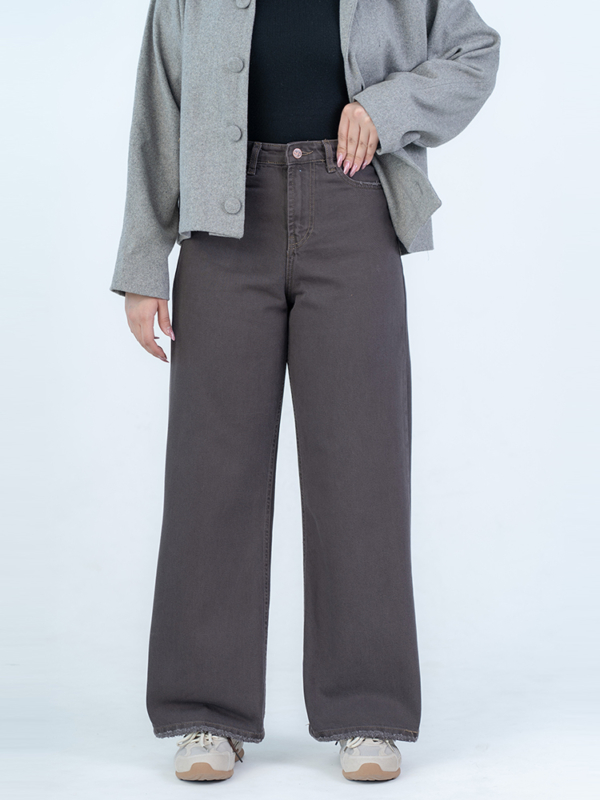 شلوار کتان بگ قد 110 قهوه ای کد 22774 - Image 4