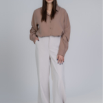 شلوار پارچه ای بگ قد 110 گلکسی کرم روشن کد 23046