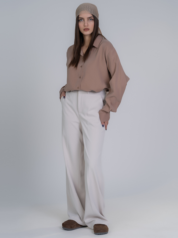 شلوار پارچه ای بگ قد 110 گلکسی کرم روشن کد 23046 - Image 3