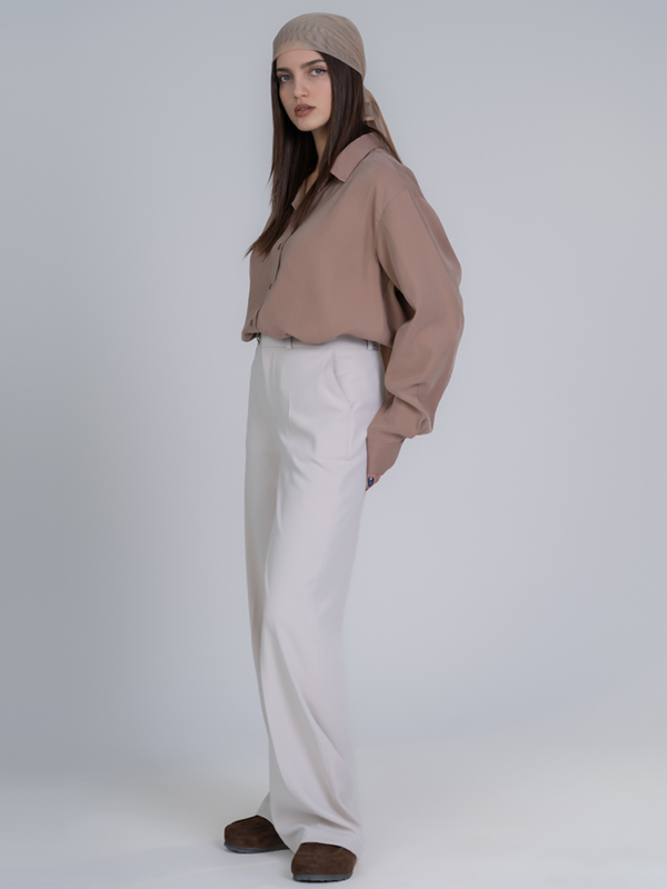 شلوار پارچه ای بگ قد 110 گلکسی کرم روشن کد 23046 - Image 4