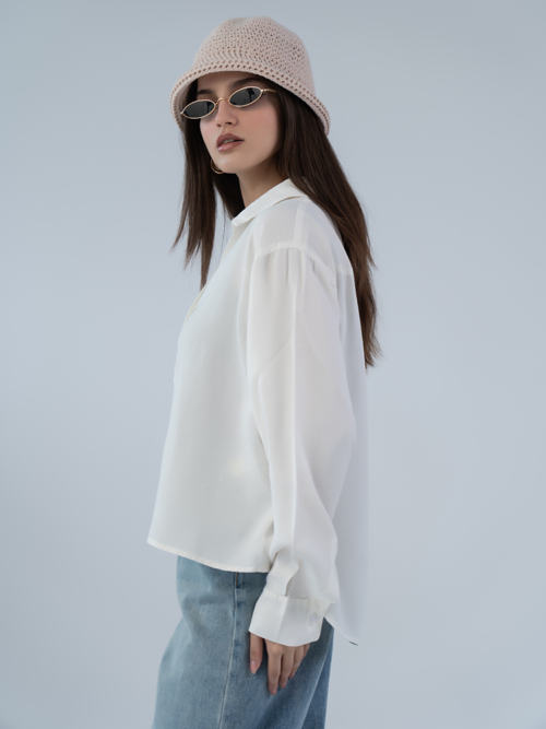 شومیز زنانه پارچه ای ماوی سفید کد 23715 - Image 2