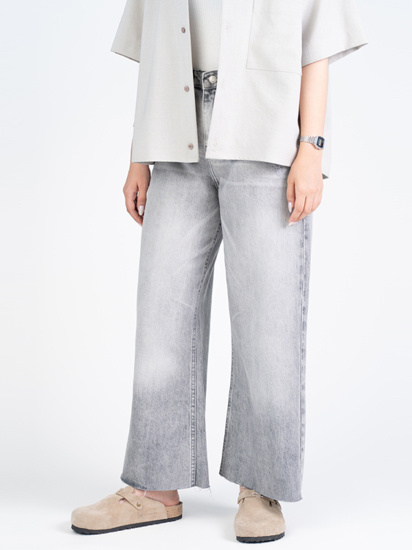 شلوار جین بگ قد 90 طوسی دمپا کات