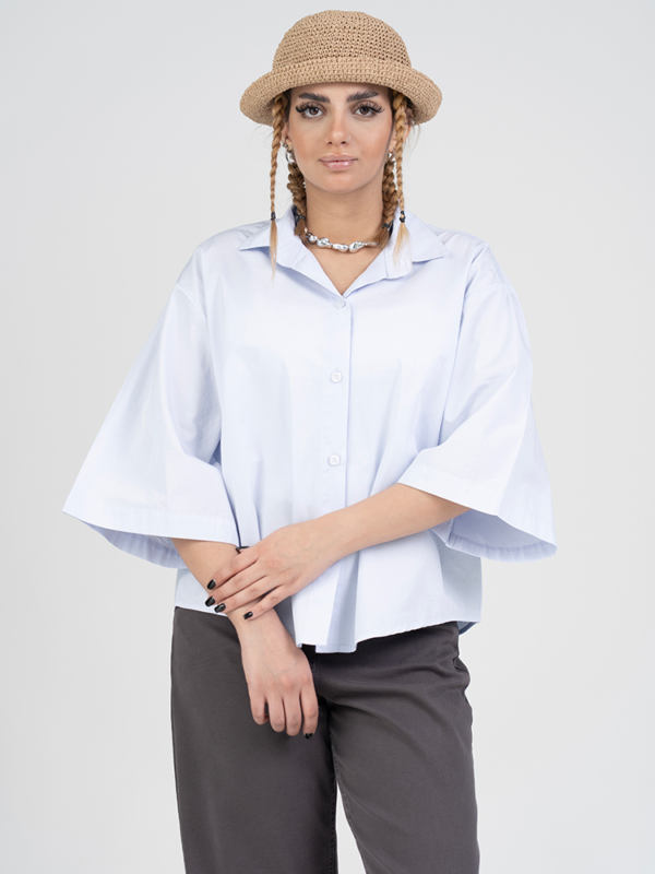 شومیز پارچه ای روناس آبی آسمانی