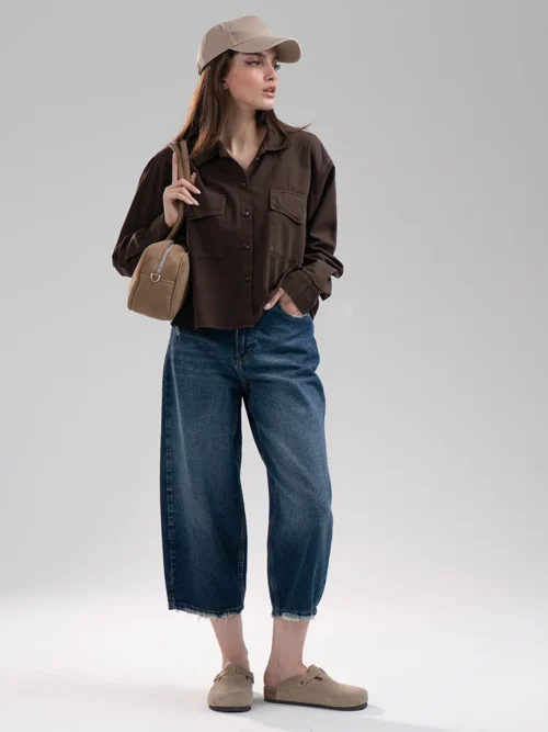 شومیز زنانه پارچه ای ری را قهوه ای