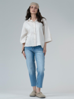 شومیز پارچه ای زنانه روبی سفید استخوانی