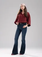 شومیز پارچه ای زنانه روناس لیوسل زرشکی