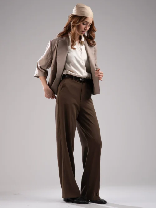 شلوار پارچه ای زنانه بگ قد 110 مدوسا قهوه ای